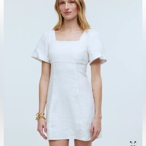 NWT Madewell XS 00 Square Neck Mini Dress White Linen Cutout Romantic Coquette